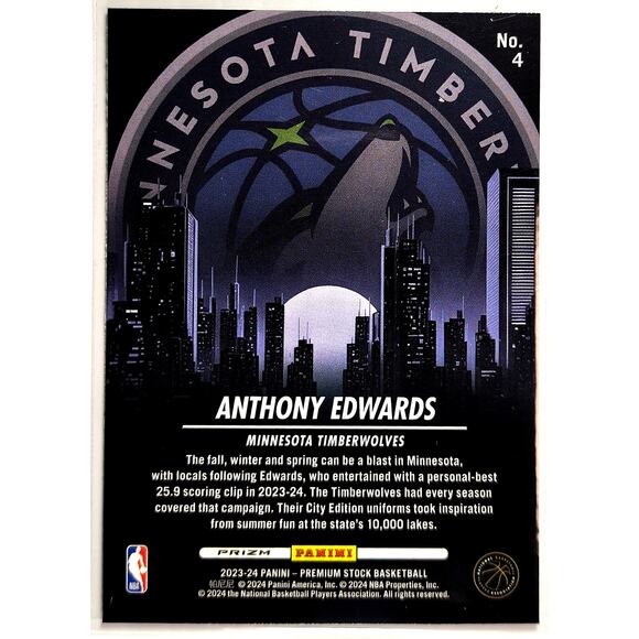 2023-24 NBA Hoops Premium Stock City Edition ANTHONY EDWARDS #4 Disco Prizm - Picture 2 of 2